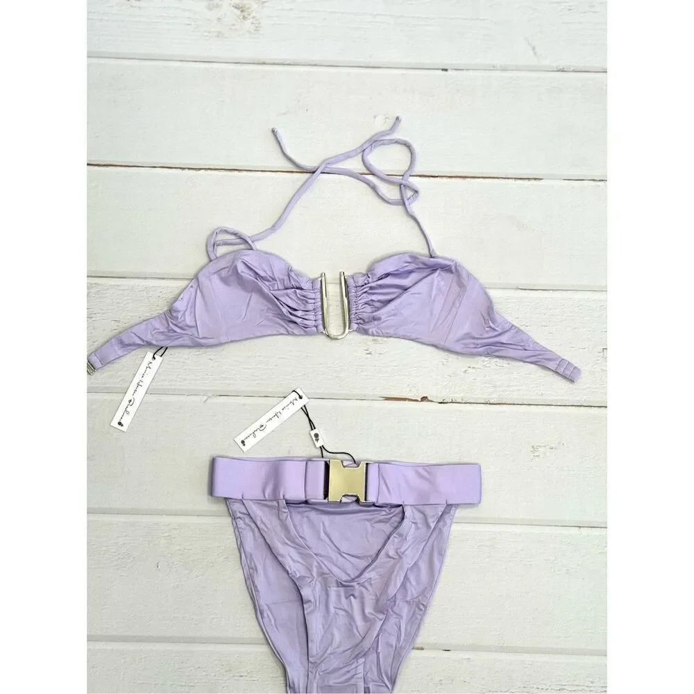 Monica Hansen Womens Tropical Affair Bandeau Bikini Top Bottom Set Small